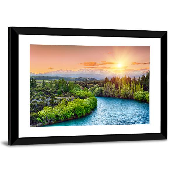 Sunset Over Bend Of The River Clutha Canvas Wall Art-3 Horizontal-Gallery Wrap-25" x 16"-Tiaracle