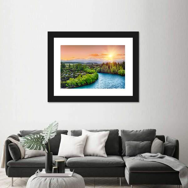 Sunset Over Bend Of The River Clutha Canvas Wall Art-3 Horizontal-Gallery Wrap-25" x 16"-Tiaracle