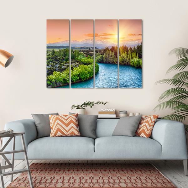 Sunset Over Bend Of The River Clutha Canvas Wall Art-4 Horizontal-Gallery Wrap-34" x 24"-Tiaracle