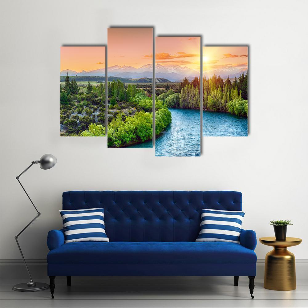 Sunset Over Bend Of The River Clutha Canvas Wall Art-4 Pop-Gallery Wrap-50" x 32"-Tiaracle