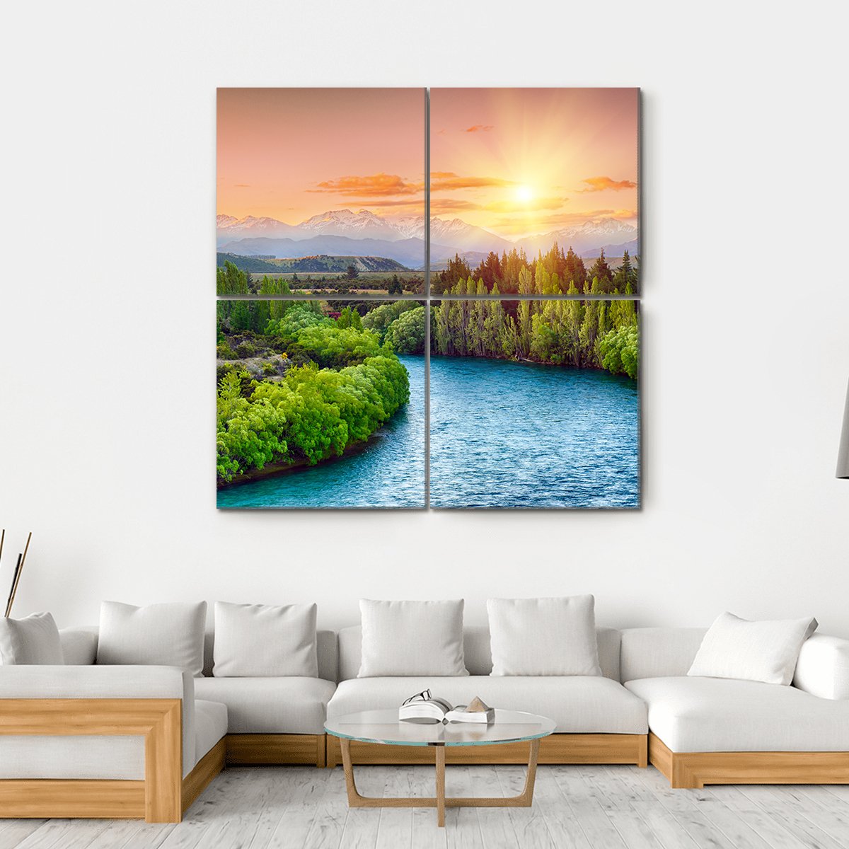 Sunset Over Bend Of The River Clutha Canvas Wall Art-4 Square-Gallery Wrap-17" x 17"-Tiaracle