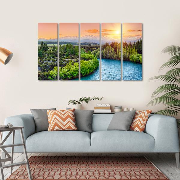 Sunset Over Bend Of The River Clutha Canvas Wall Art-5 Horizontal-Gallery Wrap-22" x 12"-Tiaracle