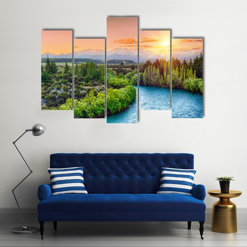 Sunset Over Bend Of The River Clutha Canvas Wall Art-5 Pop-Gallery Wrap-47" x 32"-Tiaracle