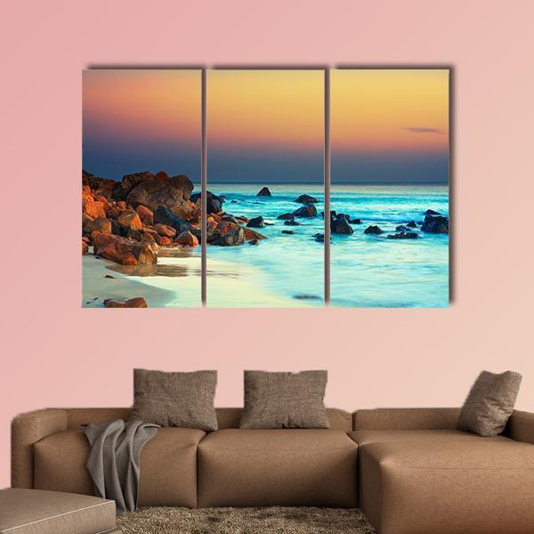 Sunset Over Blue Sea Canvas Wall Art-3 Horizontal-Gallery Wrap-37" x 24"-Tiaracle