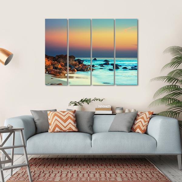 Sunset Over Blue Sea Canvas Wall Art-4 Horizontal-Gallery Wrap-34" x 24"-Tiaracle