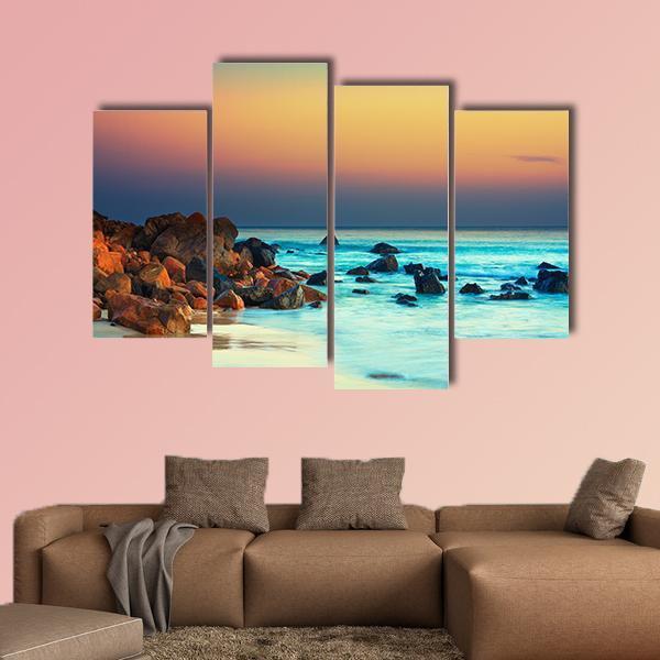 Sunset Over Blue Sea Canvas Wall Art-4 Pop-Gallery Wrap-50" x 32"-Tiaracle