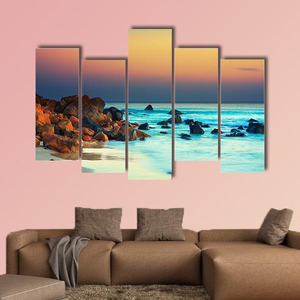 Sunset Over Blue Sea Canvas Wall Art-5 Pop-Gallery Wrap-47" x 32"-Tiaracle