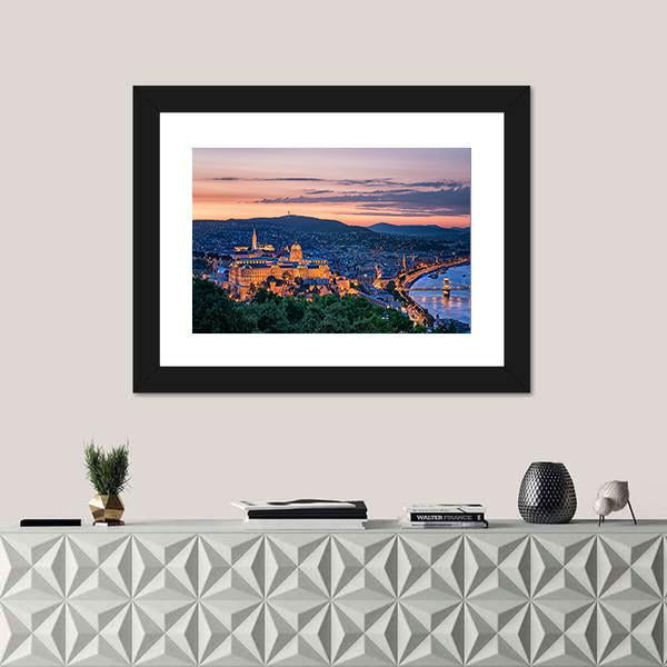 Sunset Over Budapest Canvas Wall Art-1 Piece-Framed Print-20" x 16"-Tiaracle