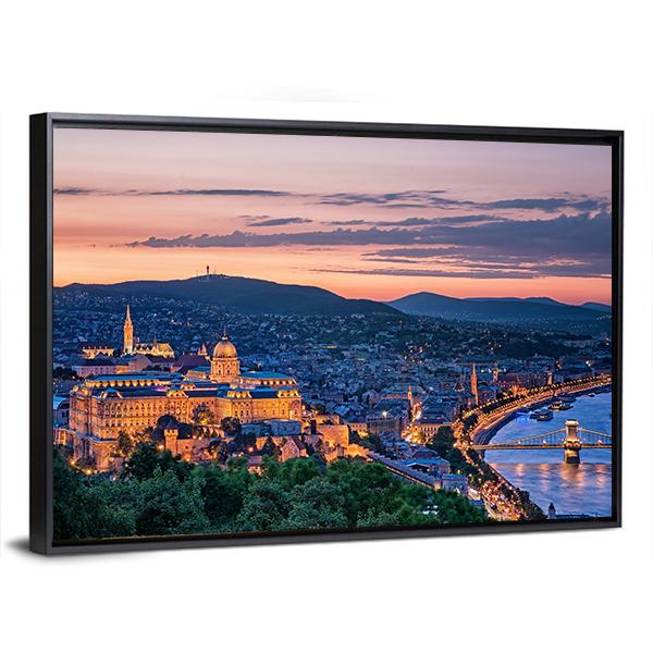 Sunset Over Budapest Canvas Wall Art-3 Horizontal-Gallery Wrap-25" x 16"-Tiaracle
