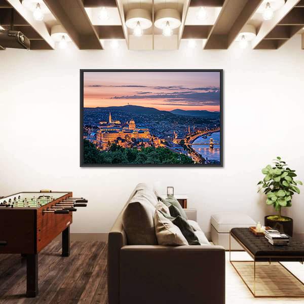 Sunset Over Budapest Canvas Wall Art-3 Horizontal-Gallery Wrap-25" x 16"-Tiaracle