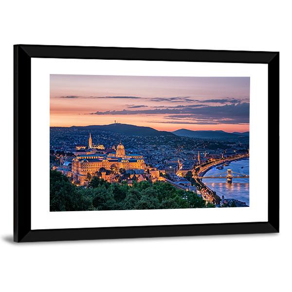 Sunset Over Budapest Canvas Wall Art-3 Horizontal-Gallery Wrap-25" x 16"-Tiaracle