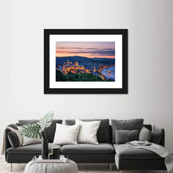 Sunset Over Budapest Canvas Wall Art-3 Horizontal-Gallery Wrap-25" x 16"-Tiaracle