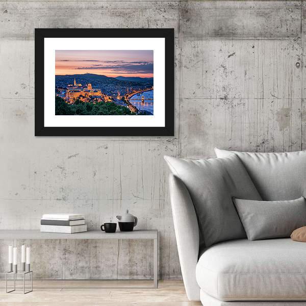 Sunset Over Budapest Canvas Wall Art-3 Horizontal-Gallery Wrap-25" x 16"-Tiaracle