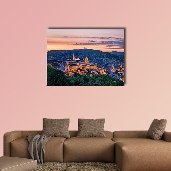 Sunset Over Budapest Canvas Wall Art-1 Piece-Gallery Wrap-48" x 32"-Tiaracle