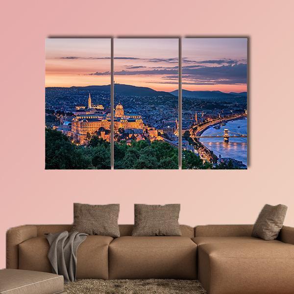 Sunset Over Budapest Canvas Wall Art-3 Horizontal-Gallery Wrap-25" x 16"-Tiaracle