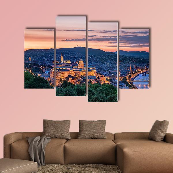 Sunset Over Budapest Canvas Wall Art-4 Pop-Gallery Wrap-50" x 32"-Tiaracle