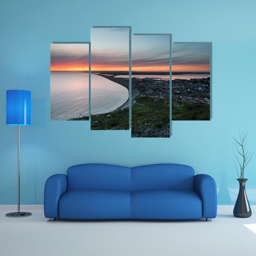Sunset Over Chesil Beach Canvas Wall Art-4 Pop-Gallery Wrap-50" x 32"-Tiaracle