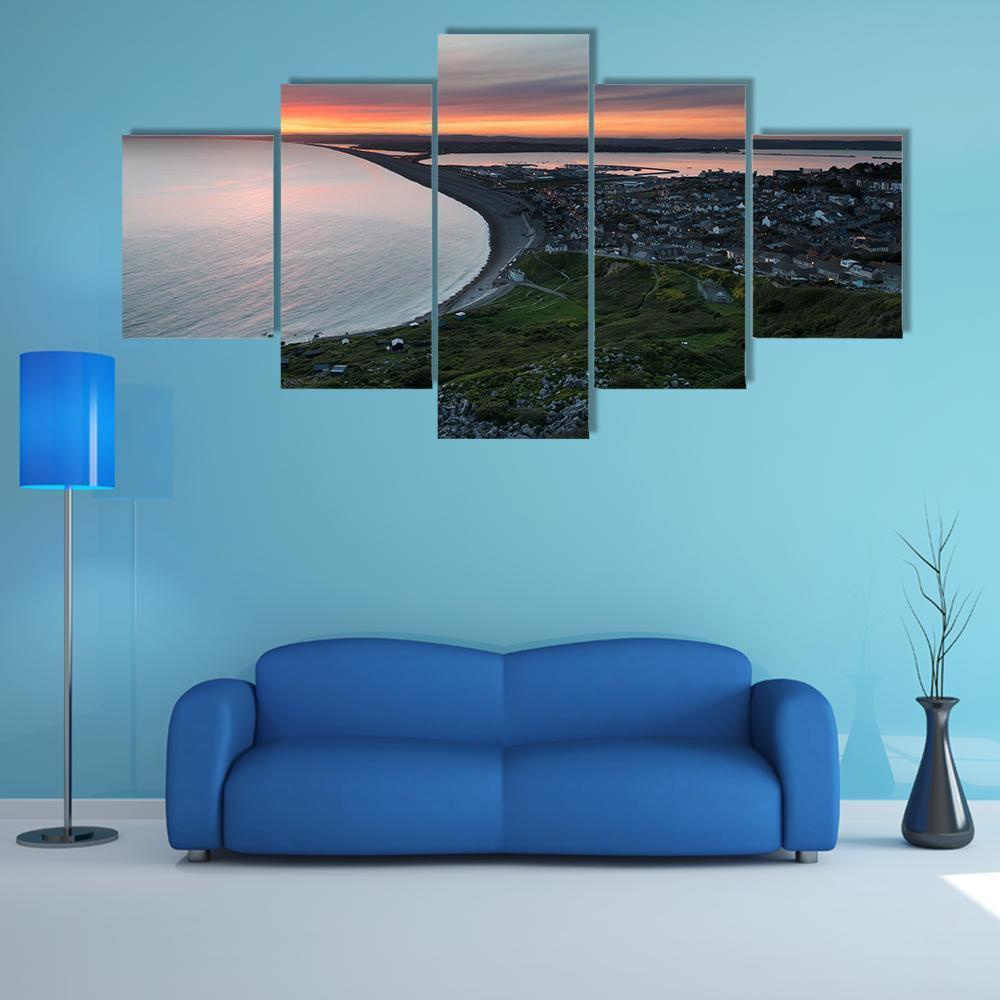 Sunset Over Chesil Beach Canvas Wall Art-5 Star-Gallery Wrap-62" x 32"-Tiaracle