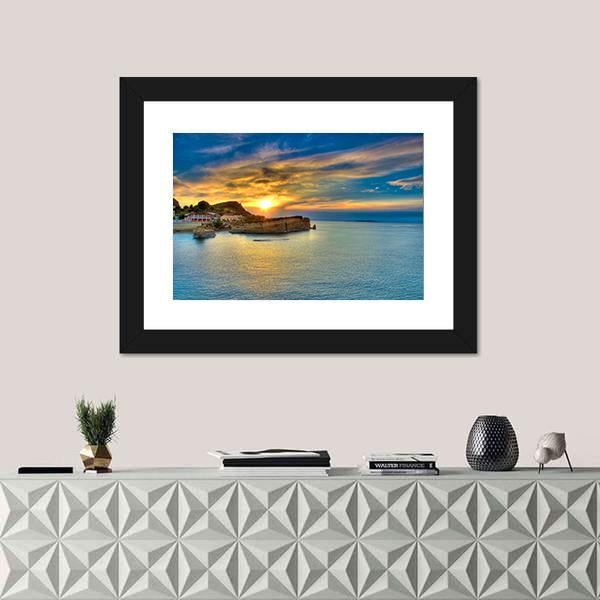 Sunset Over Corfu Island Canvas Wall Art-1 Piece-Framed Print-20" x 16"-Tiaracle