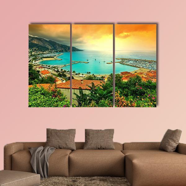 Sunset Over Azur Coast Canvas Wall Art-3 Horizontal-Gallery Wrap-25" x 16"-Tiaracle