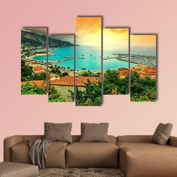 Sunset Over Azur Coast Canvas Wall Art-5 Pop-Gallery Wrap-47" x 32"-Tiaracle