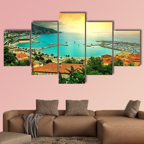 Sunset Over Azur Coast Canvas Wall Art-5 Star-Gallery Wrap-62" x 32"-Tiaracle
