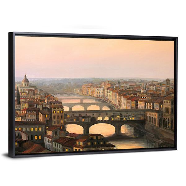 Sunset Over Florence Canvas Wall Art-3 Horizontal-Gallery Wrap-25" x 16"-Tiaracle