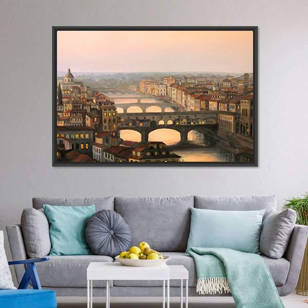Sunset Over Florence Canvas Wall Art-3 Horizontal-Gallery Wrap-25" x 16"-Tiaracle