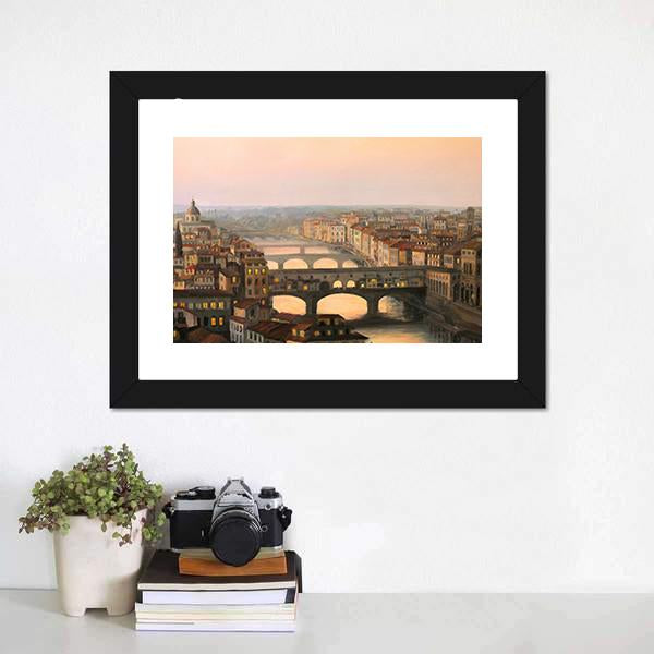 Sunset Over Florence Canvas Wall Art-1 Piece-Framed Print-20" x 16"-Tiaracle