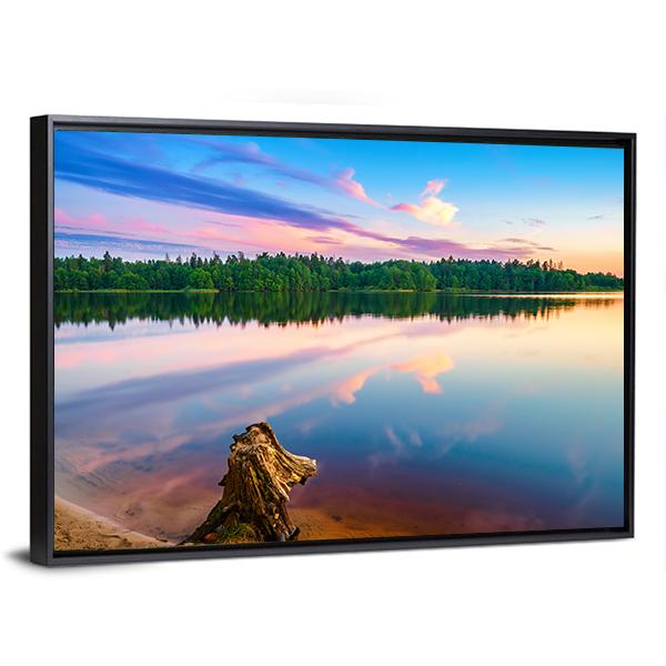Sunset Over Forest Lake Canvas Wall Art-3 Horizontal-Gallery Wrap-25" x 16"-Tiaracle
