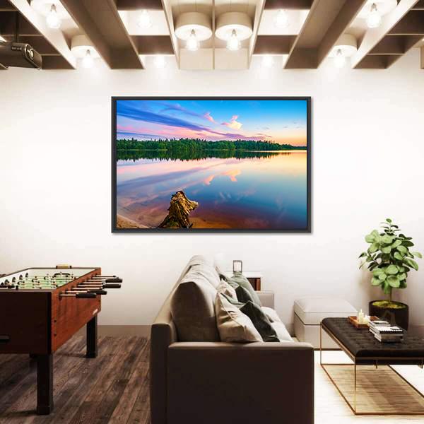 Sunset Over Forest Lake Canvas Wall Art-3 Horizontal-Gallery Wrap-25" x 16"-Tiaracle