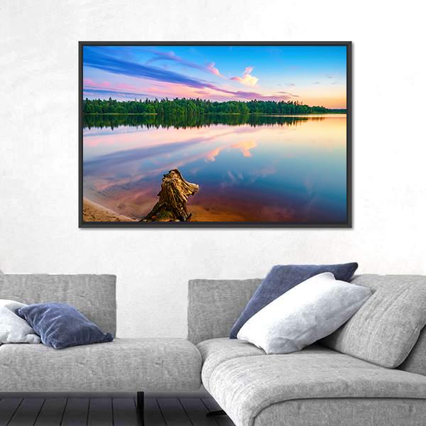 Sunset Over Forest Lake Canvas Wall Art-3 Horizontal-Gallery Wrap-25" x 16"-Tiaracle