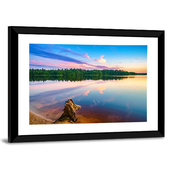 Sunset Over Forest Lake Canvas Wall Art-3 Horizontal-Gallery Wrap-25" x 16"-Tiaracle