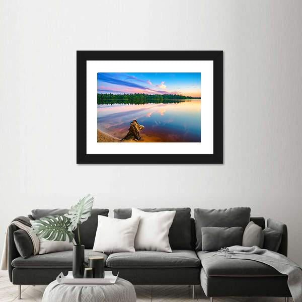 Sunset Over Forest Lake Canvas Wall Art-3 Horizontal-Gallery Wrap-25" x 16"-Tiaracle