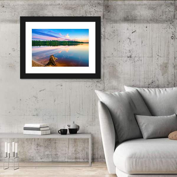 Sunset Over Forest Lake Canvas Wall Art-3 Horizontal-Gallery Wrap-25" x 16"-Tiaracle