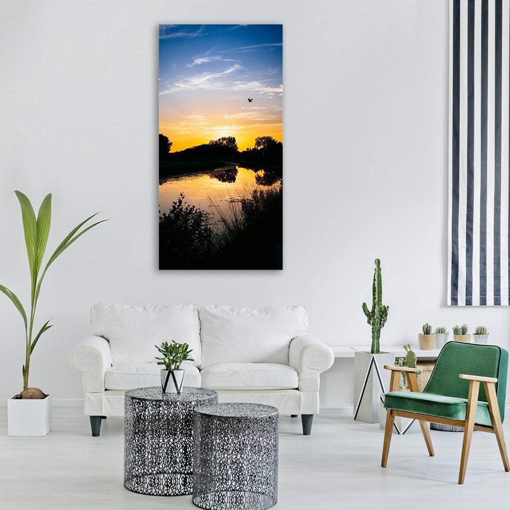 Sunset Over Forest Lake Vertical Canvas Wall Art-1 Vertical-Gallery Wrap-12" x 24"-Tiaracle
