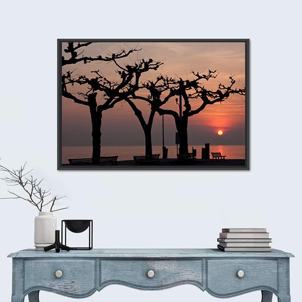 Sunset Over Garda Lake Canvas Wall Art-1 Piece-Floating Frame-24" x 16"-Tiaracle