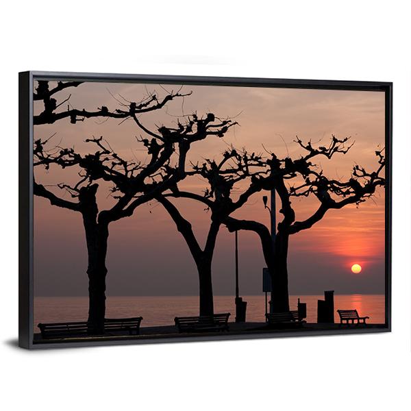 Sunset Over Garda Lake Canvas Wall Art-3 Horizontal-Gallery Wrap-25" x 16"-Tiaracle
