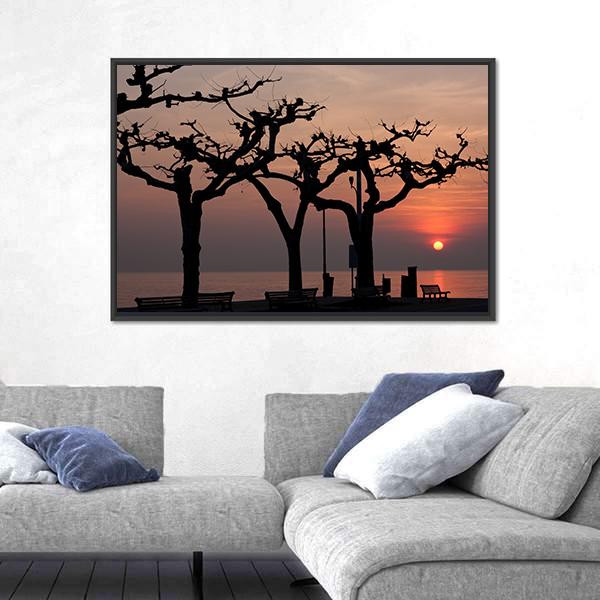 Sunset Over Garda Lake Canvas Wall Art-3 Horizontal-Gallery Wrap-25" x 16"-Tiaracle