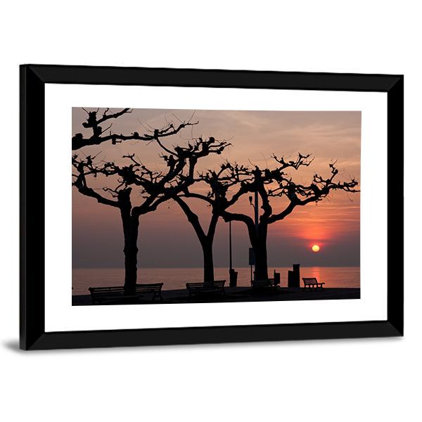 Sunset Over Garda Lake Canvas Wall Art-3 Horizontal-Gallery Wrap-25" x 16"-Tiaracle