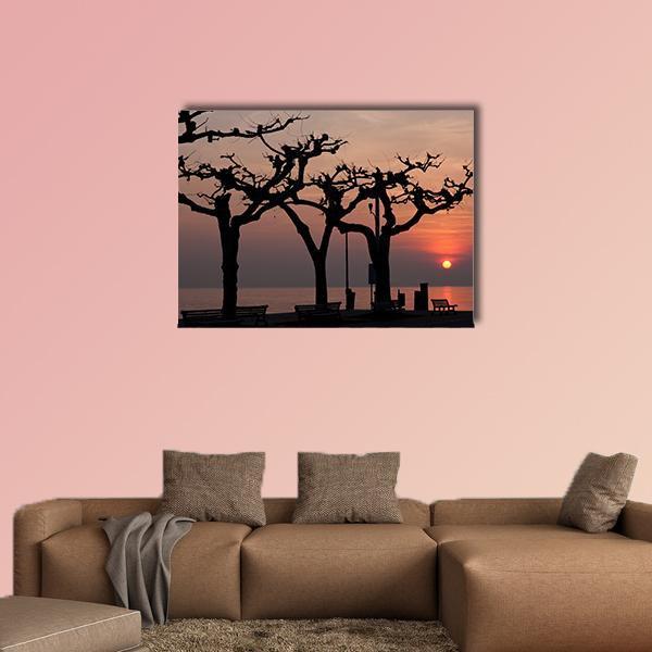 Sunset Over Garda Lake Canvas Wall Art-1 Piece-Gallery Wrap-48" x 32"-Tiaracle