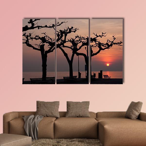 Sunset Over Garda Lake Canvas Wall Art-3 Horizontal-Gallery Wrap-25" x 16"-Tiaracle