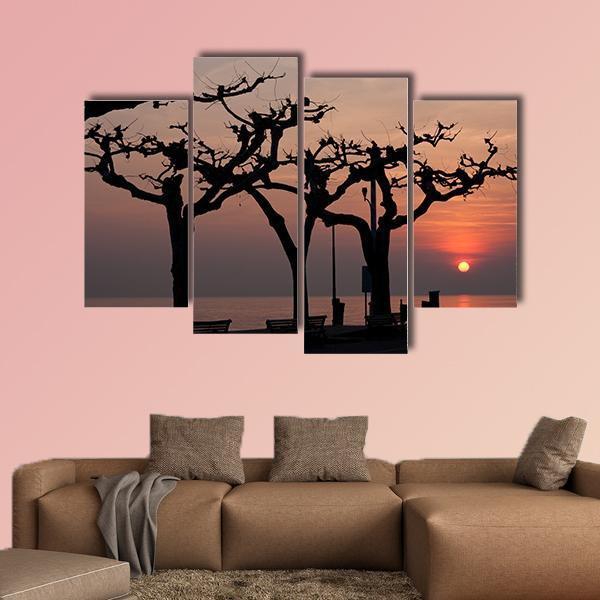 Sunset Over Garda Lake Canvas Wall Art-4 Pop-Gallery Wrap-50" x 32"-Tiaracle