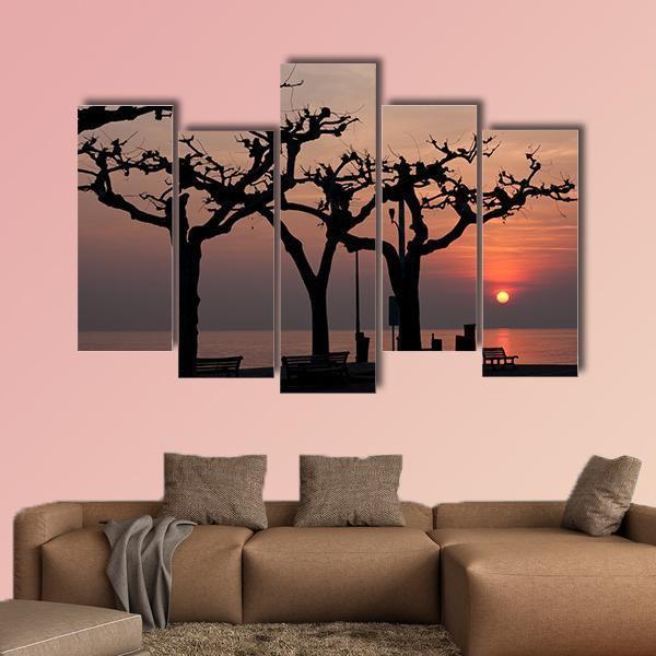 Sunset Over Garda Lake Canvas Wall Art-5 Pop-Gallery Wrap-47" x 32"-Tiaracle