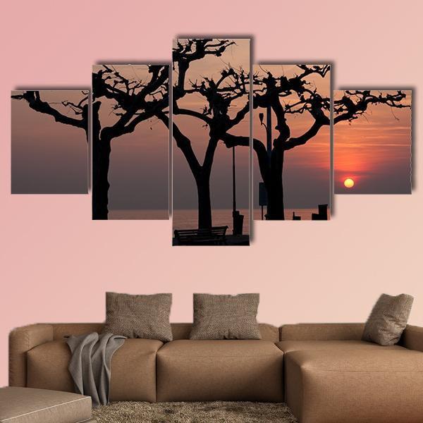 Sunset Over Garda Lake Canvas Wall Art-5 Star-Gallery Wrap-62" x 32"-Tiaracle
