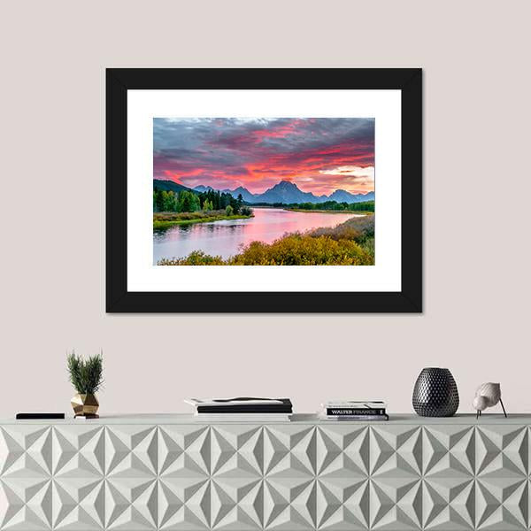 Sunset Over Grand Tetons Canvas Wall Art-1 Piece-Framed Print-20" x 16"-Tiaracle