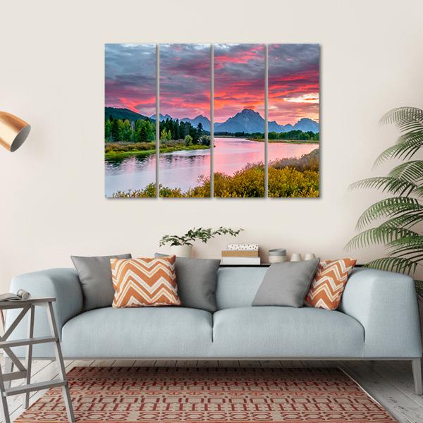 Sunset Over Grand Tetons Canvas Wall Art-4 Horizontal-Gallery Wrap-34" x 24"-Tiaracle