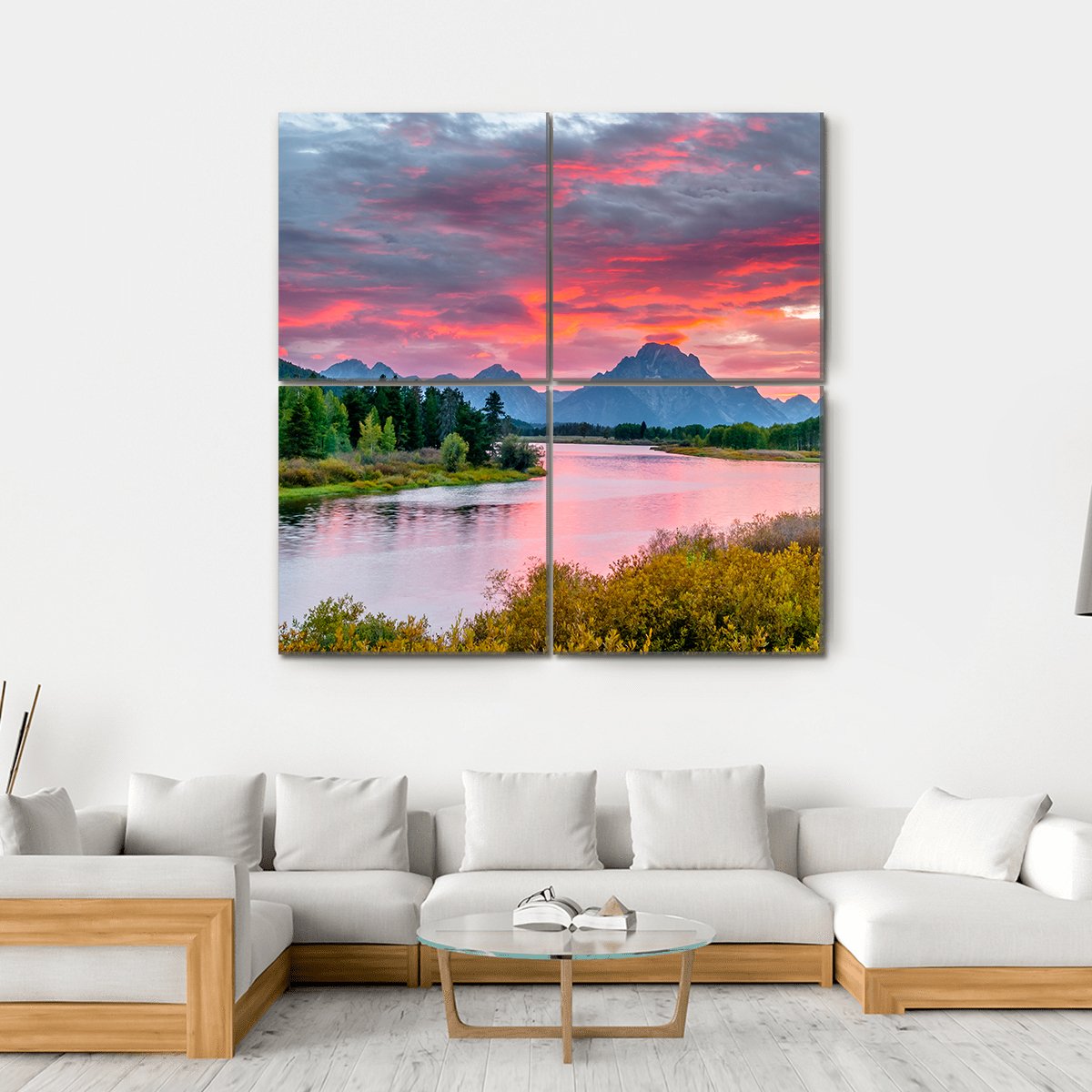Sunset Over Grand Tetons Canvas Wall Art-4 Square-Gallery Wrap-17" x 17"-Tiaracle