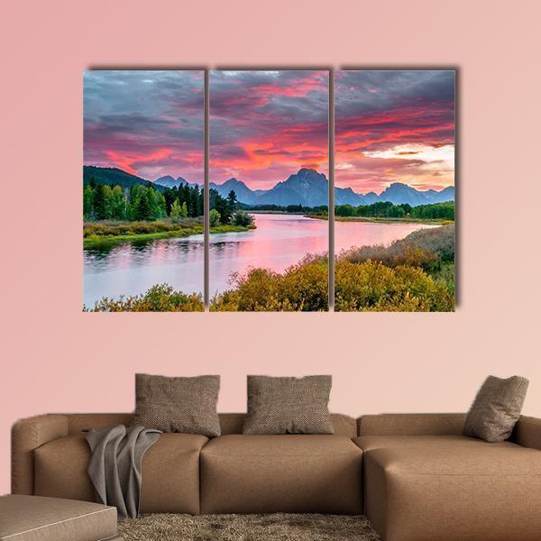 Sunset Over Grand Tetons Canvas Wall Art-3 Horizontal-Gallery Wrap-37" x 24"-Tiaracle