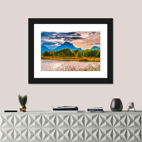 Sunset Over Grand Tetons Canvas Wall Art-1 Piece-Framed Print-20" x 16"-Tiaracle